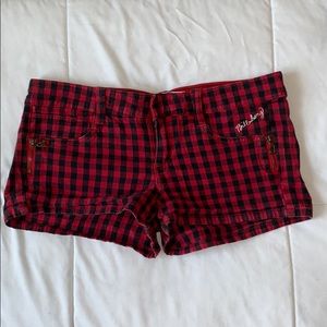 Red and black plaid billabong shorts
